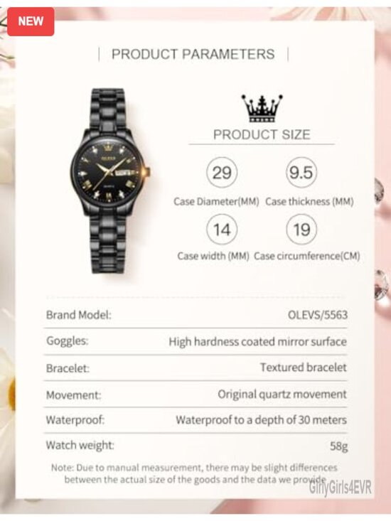 Gold Black White Dial Stainless Steel Quartz Date Day Watch Women Waterproof main image 6
